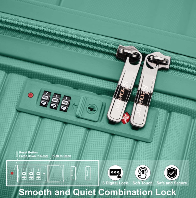 SENATOR Unisex Hard Case Large Checked Luggage Lightweight PP Fashion Trolley Luggage with 360° Degree 4 Twin Wheel and Safe Zippers KH1010 Green - Image 5